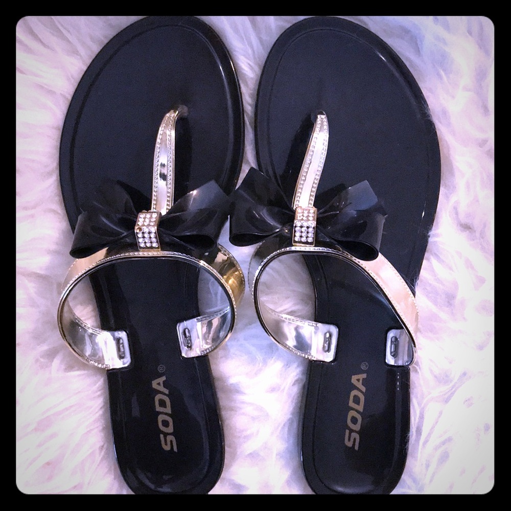 🖤Black Sandals with Bow Detail